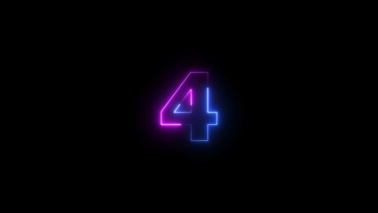 Abstract Neon text 4 number countdown timer background. Glowing neon number four.