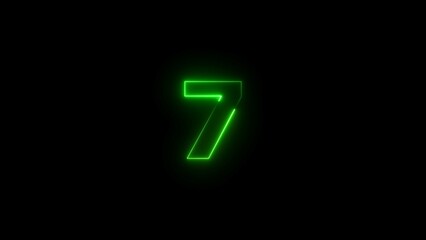 Abstract Neon text 7 number countdown timer background. Glowing neon number seven.