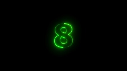 Neon number 8 icon background. Glowing neon number eight.