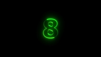 Neon number 8 icon background. Glowing neon number eight.