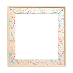 Retro Style Wooden Frame mockup with Fabric Insert and Colorful Fun Patterns, isolated on transparent background, PNG