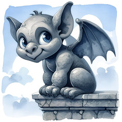 Cartoon Gargoyle Watercolor Clipart Illustration