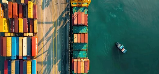 Aerial View of Cargo Ship at Port