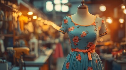 Obraz premium Tailor adjusting a mannequin with a new dress design