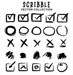 Set of hand drawn scribbles. Vector illustration. Isolated on white background.