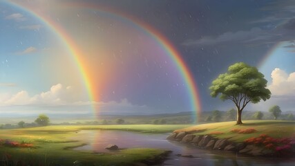 Obraz premium landscape with rainbow