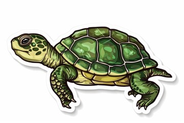 Fototapeta premium Green turtle moving on white background