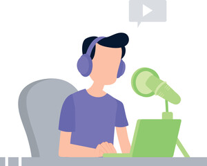 The guy is broadcasting a podcast.