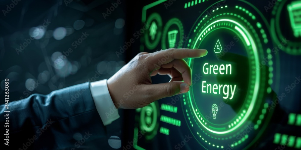 Aufkleber a hand is using a cuttingedge touchscreen to showcase ecofriendly energy solutions, highlighting how