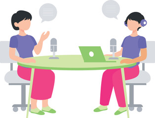 The host is interviewing a girl in a podcast.