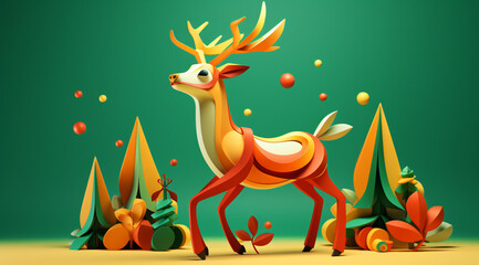 Fototapeta premium Merry Christmas reindeer illustration wallpaper background