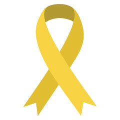Yellow September Ribbon Vector EPS.  Yellow ribbon on white background. Childhood cancer awareness month in September. Yellow ribbon. Vector flat illustration. Yellow awareness ribbon on white.