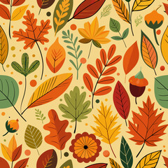 Autumn foliage seamless pattern vector illustration, plaid seamless autumn pattern