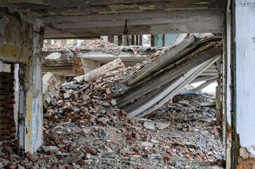 Destroyed brick building