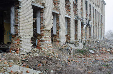 destroyed brick building