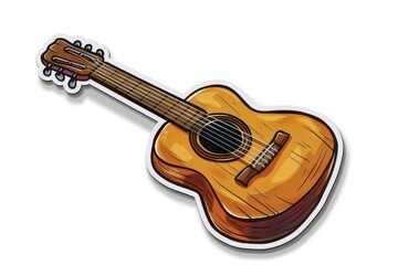 Acoustic guitar resting on a white background