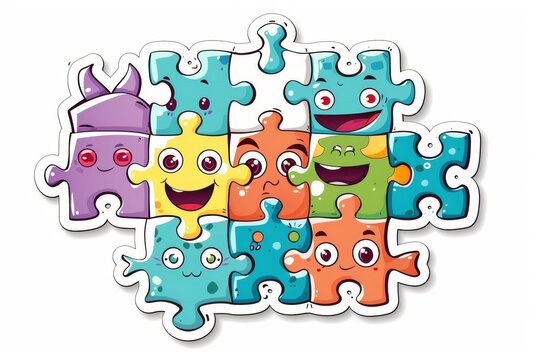 Colorful jigsaw puzzle with cartoon smiles