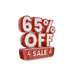 65% Off Sale Discount 3d Illustration, Sixty Five Percent Off Sale with Red and White Color