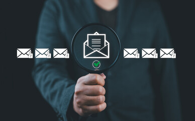 Email security concept. Security protection Email from spam virus and phishing. Email fraud, Scam mail, virus alert, hacker, Check email, notification, junk and trash mail and compromised information.