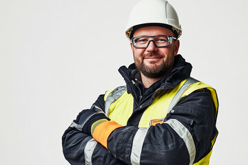 Fototapeta premium Worker wearing hard hat smiling positively