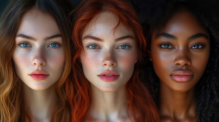 striking portrait of diverse women showcasing natural beauty and radiant skin soft lighting minimalist backdrop empowering expressions