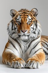 Fototapeta premium A tiger resting on a white surface