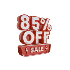 85% Off Sale Discount 3d Illustration, Eighty Five Percent Off Sale with Red and White Color