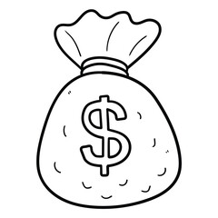 Hand drawn doodle money bag on white background.