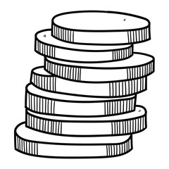 Hand drawn doodle of a stack of coins on a white background.