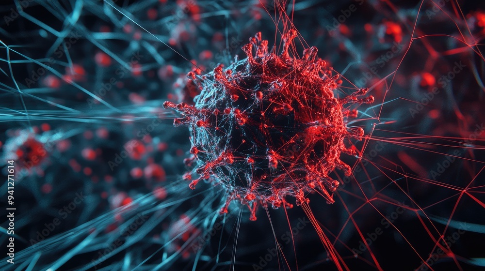 Aufkleber 3d illustration of a virus molecule set against a backdrop of chaotic lines representing concepts in