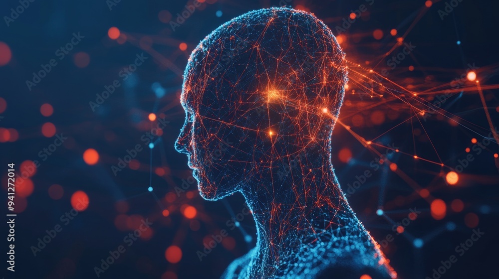 Poster 3d illustration of artificial intelligence and machine learning concepts featuring a virtual human w
