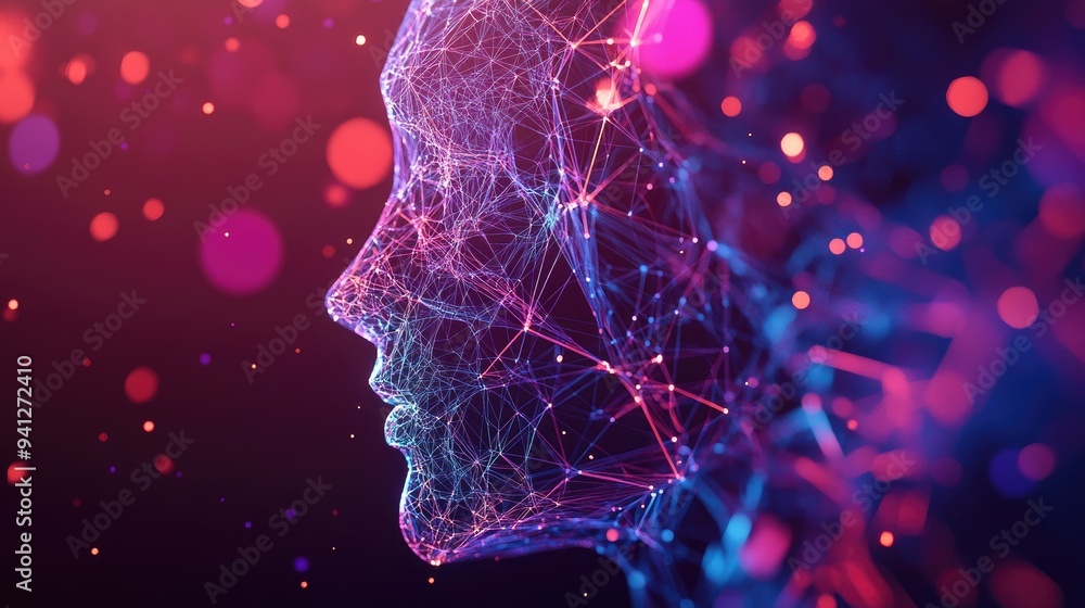 Poster 3d low poly digital object featuring interconnected lines and dots vibrant geometric wireframe struc