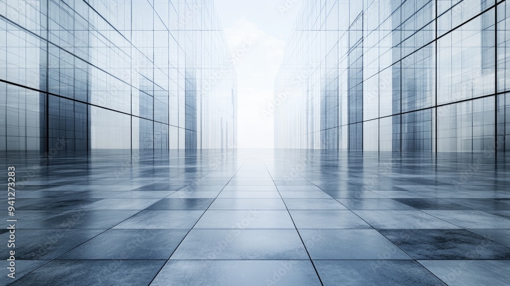 Poster 3d render of an abstract futuristic architectural backdrop featuring a vacant reflective concrete ti