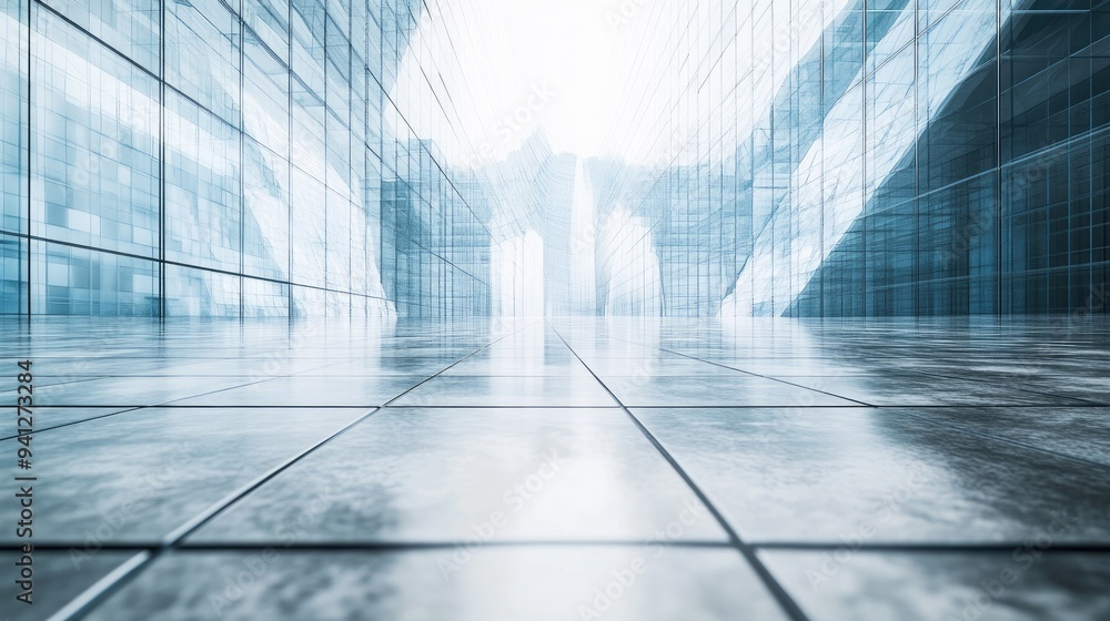 Poster 3d render of an abstract futuristic architectural backdrop featuring a vacant reflective concrete ti