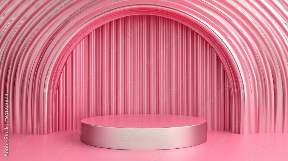 Poster 3d render of an abstract minimal futuristic pink background featuring an empty cylindrical podium st