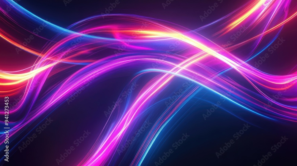 Poster 3d render of an abstract neon wallpaper featuring glowing dynamic lines set against a dark backdrop 