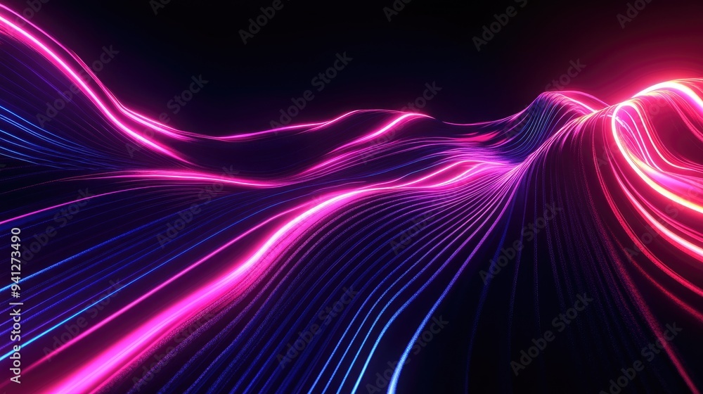 Poster 3d render of an abstract neon wallpaper featuring glowing dynamic lines set against a dark backdrop 