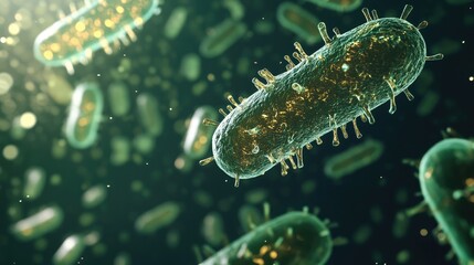 Fototapeta premium 3D render of bacterial cells and microscopic organisms