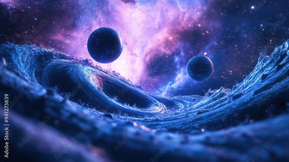 Poster 3d render of planets galaxies and the cosmos exploring themes of physical cosmology and science fict