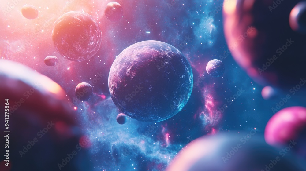 Poster 3d render of planets galaxies and the cosmos exploring themes of physical cosmology and science fict