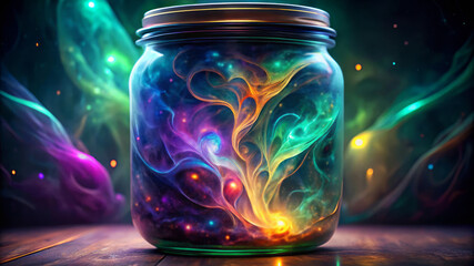Cosmic Nebula Captured In A Glass Jar
