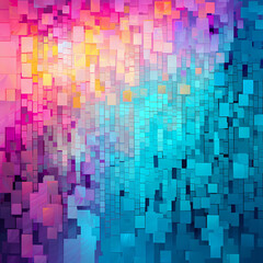 Abstract mosaic pixel pattern in pink, purple, turquoise and yellow