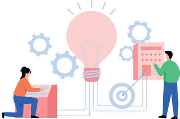 Boy and girl working on business idea.