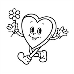 Groovy style heart coloring. Easy and bold,black and white line art. Valentine's Day doodle, outline