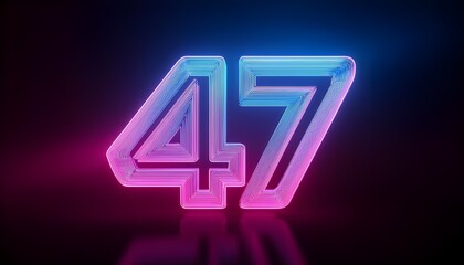 3d neon light number 47 glowing in the dark, pink blue neon light	