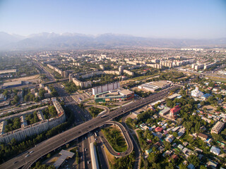 Fototapeta premium Almaty Daytime Cityscape with Highway Interchange