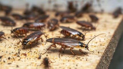 An unsettling image of cockroaches scurrying around a poorly maintained pantry, highlighting the annoyance of infestations and their attraction to available food sources