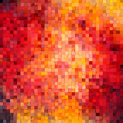 Abstract red, orange, and black mosaic pixel pattern