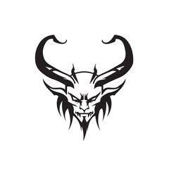 Demonic Elegance A Monochrome Vector Logo Showcasing a Sinister Horned Demon in Black and White