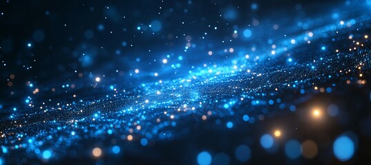 Obraz premium Blue network glitter background. Global data cyber system. Generative AI technology. 